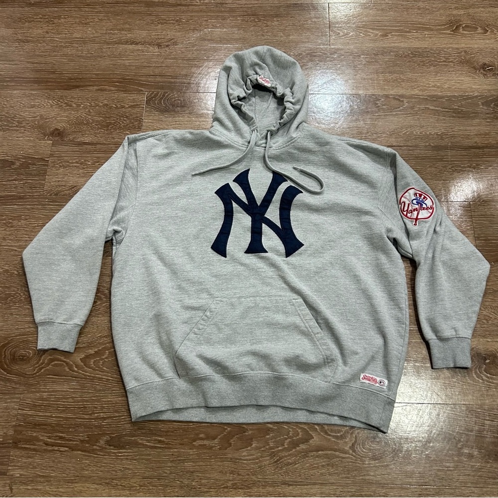 New York Yankees Hoodie Stitches Gray MLB Big Logo 2XL Mens Sweatshirt Patch
